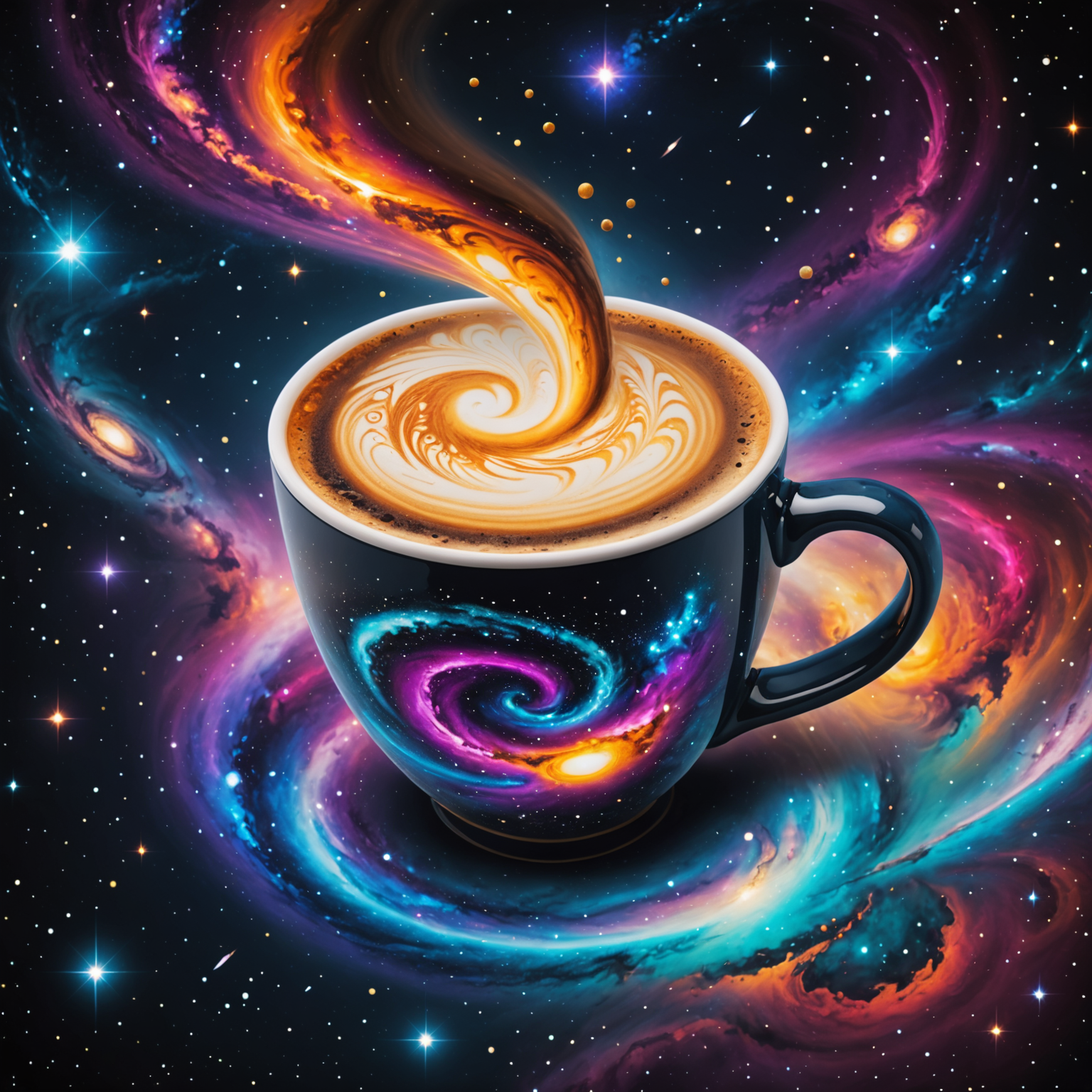 Bil Logo - A cosmic coffee cup with swirling galaxy patterns