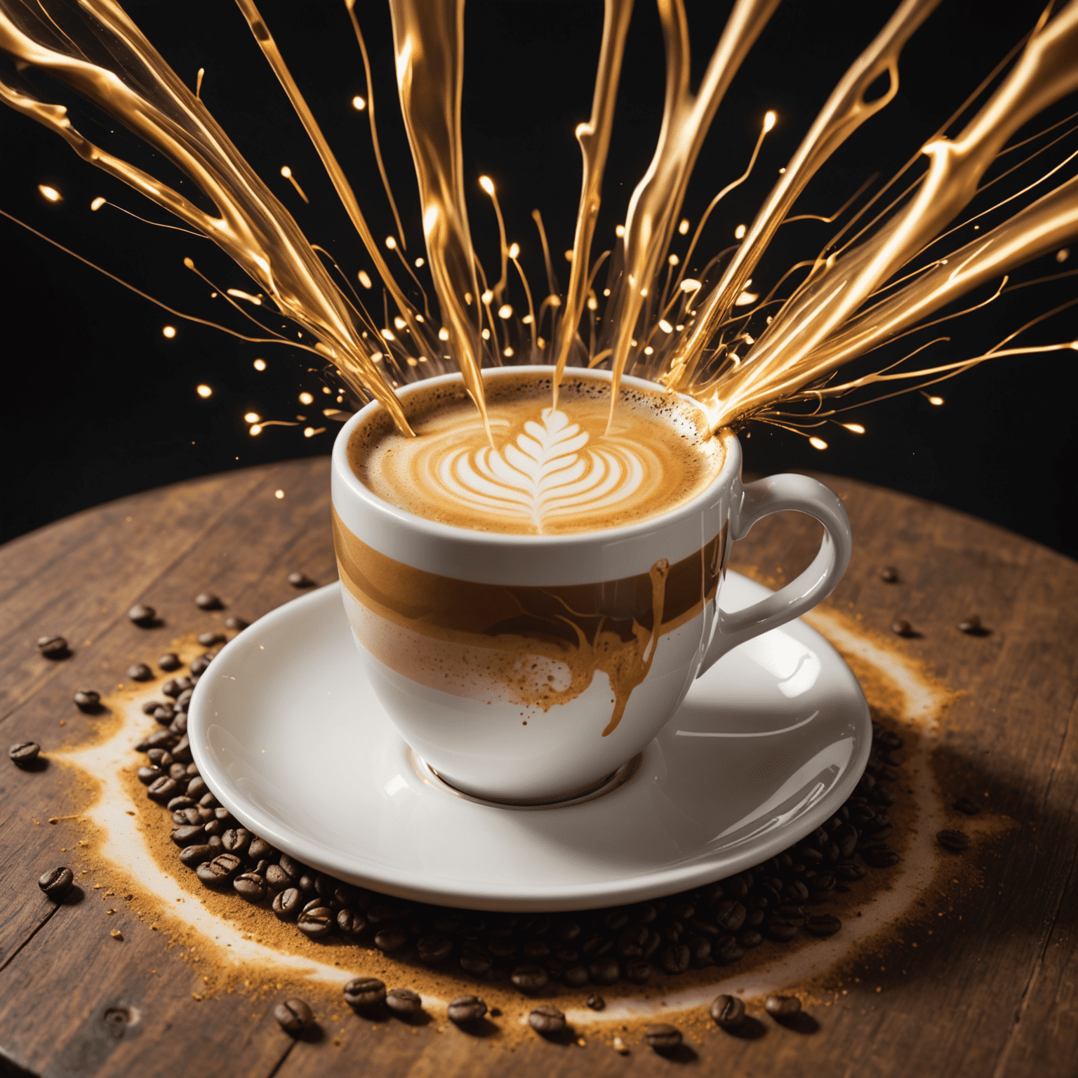 A vibrant, explosive coffee blend with streaks of golden light, mimicking a supernova