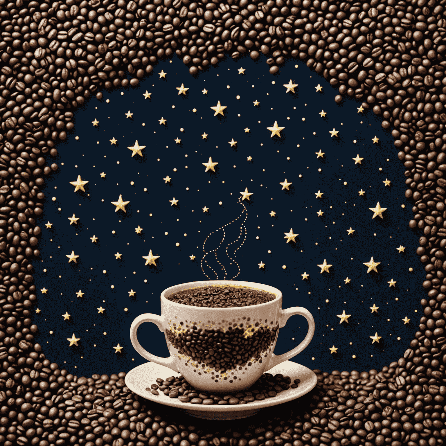 A starry night sky made of coffee beans, forming constellations